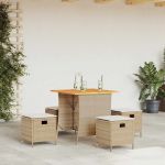 vidaXL 5 Peças Conjunto de Jantar para Jardim com Almofadões Vime Pe Bege - 3099620356