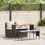 vidaXL 3 Peças Conjunto de Jantar para Jardim com Almofadões Vime Pe Preto - 50216344