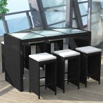 vidaXL 7 Peças Conjunto Bar para Jardim com Almofadões Vime Pe Preto - 1790930577