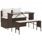 vidaXL 3 Peças Conjunto Jantar para Jardim com Almofadões Vime Pe Castanho - 4125847029