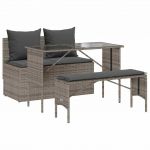 vidaXL 3 Peças Conjunto de Jantar para Jardim com Almofadões Vime Pe Cinza - 2196528483