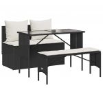 vidaXL 3 Peças Conjunto de Jantar para Jardim com Almofadões Vime Pe Preto - 1826765903