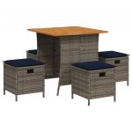 vidaXL 5 Peças Conjunto de Jantar para Jardim com Almofadões Vime Pe Cinza - 1369690417