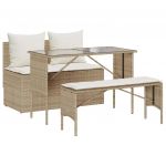 vidaXL 3 Peças Conjunto de Jantar para Jardim com Almofadões Vime Pe Bege - 1804597334
