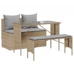 vidaXL 3 Peças Conjunto de Jantar para Jardim com Almofadões Vime Pe Bege - 478726336