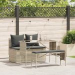 vidaXL 3 Peças Conjunto de Jantar para Jardim com Almofadões Cinzento Claro - 4068911596