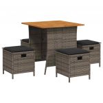 vidaXL 5 Peças Conjunto de Jantar para Jardim com Almofadões Vime Pe Cinza - 566830526