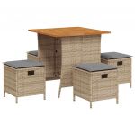 vidaXL 5 Peças Conjunto de Jantar para Jardim com Almofadões Vime Pe Bege - 3485942930