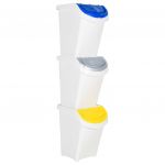 vidaXL Caixotes do Lixo com Tampa Empilháveis 3 Peças 120 L Pp Branco - 2483826388