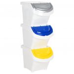 vidaXL Caixotes do Lixo com Tampa Empilháveis 3 Peças 78 L Pp Branco - 2211223463