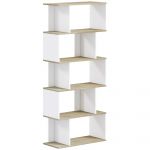HomCom Estante para Livros Estilo Nórdico Estante com 5 Prateleiras Anti-tombo Carga 25 Kg 70x29,5x163 cm Branco e Madeira - 836-557V00AK