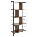 HomCom Estante para Livros de 4 Níveis com 8 Compartimentos de Armazenamento Estilo Industrial para Sala de Estar Escritório Dormitório 74x30x157,5cm Castanho Rústico - 838-134