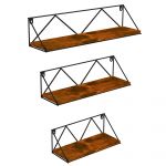 HomCom Conjunto de 3 Prateleiras de Parede Industrial Prateleiras Suspensas 30x12x12 cm 40x12x12 e cm 50x12x12 cm Madeira e Preto - 830-769V00RB