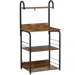 HomCom Estante de Cozinha Estante para Microondas com 4 Níveis Ganchos e Pés Ajustáveis Estante de Armazenamento 60x40x125 cm Castanho Rústico - 801-219