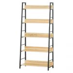 HomCom Estante de Estilo Industrial com 5 Níveis Estante de Sala de Estar para Livros com Estrutura de Metal 70x35x149,5 cm Natural - 836-011YL