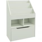 Homcom Estante de Madeira para Brinquedos com 3 Compartimentos 2 Prateleiras e Gaveta Móvel com 4 Rodas 60x29,9x90 cm Verde - 311-048V80GN