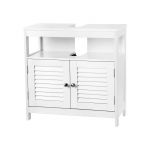 Móvel de WC Vasagle sem Lavatório, Portas Ripadas, Compartimento Aberto, 60 x 30 x 60 cm Branco - BBC02WT