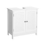 Móvel de WC Vasagle para Lavatório, 2 Portas Ripadas, Prateleira Ajustável, 60 x 30 x 60 cm Branco Fosco, Estilo Escandinavo - BBC05WT