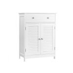 Móvel de WC Vasagle de Chão 2 Portas Ripadas, Gaveta, Prateleira Ajustável, 60 x 30 x 80 cm Branco Fosco, Estilo Escandinavo - BBC51WT
