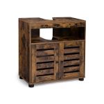 Móvel de WC Vasagle para Lavatório, 60 x 30 x 63 cm 2 Portas Ripadas, Prateleira Ajustável, Castanho Rústico - BBK04BX