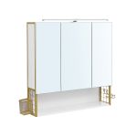 Móvel de WC Vasagle com Espelho Iluminado, Prateleira Ajustável, 2 Portas, Branco-dourado - BBK124A10