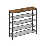 Vasagle Sapateira de 4 Prateleiras de Malha + Tampo Amplo Castanho Rústico/preto, Estilo Industrial - LBS15BX