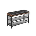 Vasagle Banco para Sapatos Almofadado 80 x 30 x 48 cm Prateleira de Malha, Pele Sintética Castanho Vintage/preto - LBS75X