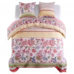 vidaXL Conjunto Capa Edredão 200x220/80x80cm Floral/riscas Rosa - 3620795295
