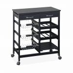 Sweeek Aparador de Cozinha com Efeito de Madeira e Rodízios 65 X 35 cm Charlotte Preto 65x35x76 cm