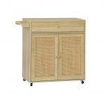 Sweeek Cozinha com Acabamento em Madeira e Palha 2 Portas Boheme Natural 90.5x50x90 cm