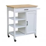 Sweeek Balcão de Cozinha com Bandeja de Madeira de Pinho e Pega Bendor Branco 83x47x91 cm