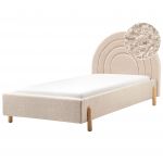 Beliani Cama de Solteiro em Bouclé Creme 90 x 200 cm com Cabeceira Semicircular de Estilo Retro Minimalista