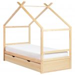 Beliani Cama Casinha Infantil em Madeira de Pinho Clara Tamanho Individual 90x200 cm com Estrado e Gaveta de Arrumação