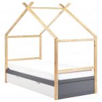 Beliani Cama Casinha Infantil em Madeira de Pinho Cinzenta Tamanho Individual 90x200 cm com Estrado e Gaveta de Arrumação