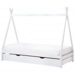 Beliani Cama Tipi Dupla em Madeira de Pinho Branca Tamanho Individual Eu 90x200 cm com Estrado de Ripas Ideal