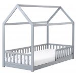 Beliani Cama para Crianças em Madeira de Pinho Cinzenta 90 x 200 cm com Forma de Casinha