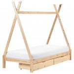 Beliani Estrutura de Cama Tipi para Crianças em Madeira de Pinho Clara Ripada Tamanho Individual 90x200 cm com Gavetas de Arrumação