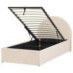 Beliani Cama de Solteiro com Arrumação em Veludo Creme 90 x 200 cm com Cabeceira Arredondada de Estilo Retro Minimalista