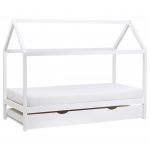 Beliani Cama Casinha Infantil com Gavetão de Reforço em Madeira de Pinho Branca Tamanho Individual 90x200 cm Base Ripada
