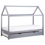 Beliani Cama Casinha Infantil com Gavetão de Reforço em Madeira de Pinho Cinzenta Tamanho Individual 90x200 cm Base Ripada