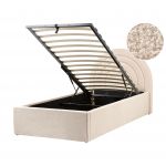 Beliani Cama de Solteiro com Espaço de Arrumação em Bouclé Creme 90 x 200 cm com Cabeceira Semicircular Estilo Retro Minimalista