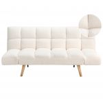 Sofá Cama Beliani de 3 Lugares Estofado em Tecido Bouclé Branco com Encosto Reclinável Padrão Acolchoado Quadrado