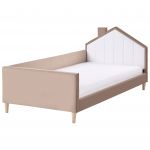 Beliani Cama Infantil Estofada em Veludo Castanho 90 x 200 cm com Estrutura de Casa para Quarto de Crianças