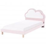 Beliani Cama Infantil Estofada em Veludo Rosa 90 x 200 cm com Cabeceira em Forma de Nuvem para Quarto de Criança Tradicional Moderno