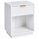 Beliani Mesa de Cabeceira em Mdf Branco com 1 Gaveta com Frente Canelada e Pega Dourada para Quarto Design Moderno