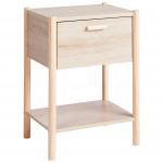 Beliani Mesa de Cabeceira em Mdf Castanho Claro com 1 Gaveta e Pernas em Madeira de Pinho para Quarto de Design Moderno