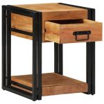 vidaXL Mesa de Cabeceira Castanho Madeira de Acácia Maciça, Ferro - 2364083428