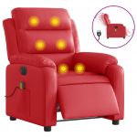 vidaXL Poltrona Massagens Reclinável Elétrica Couro Artificial Vermelho - 1293746855