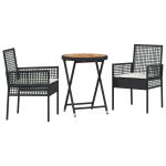 vidaXL Conjunto de Bistro de Jardim em 3 Peças com Almofadas Preto de Rattan Sintético - 3671982105