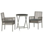 vidaXL Conjunto de Bistro de Jardim com 3 Peças e Almofadas Cinza em Rattan Sintético - 1138184611